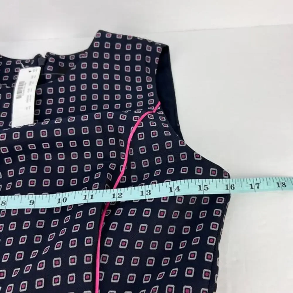 NWT J. Crew Navy Pink Pleated Full-skirt Jacquard Dress 00 Classy Career‎ Retro